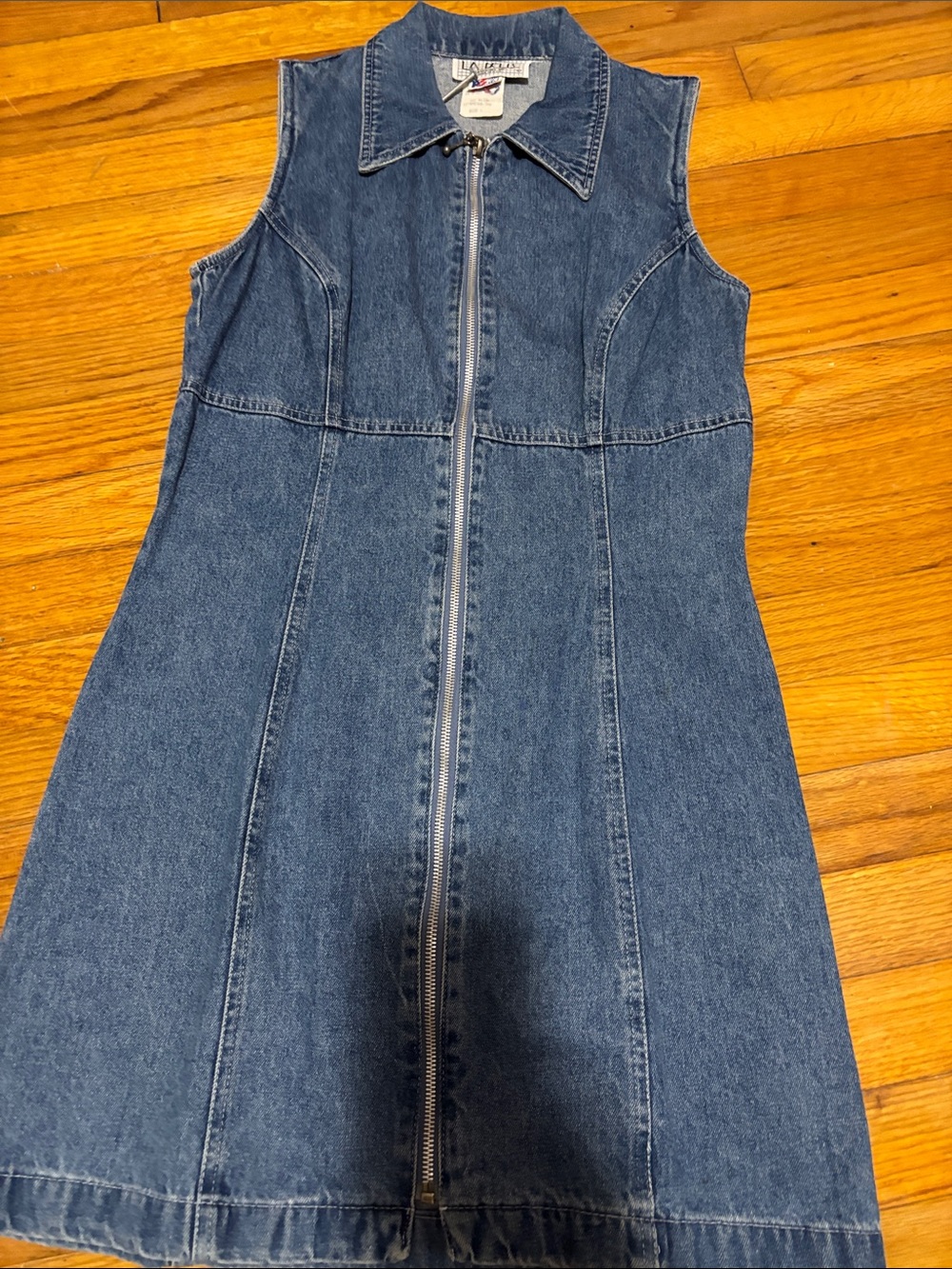 La Belle Denim Zip-Up Mini Dress in Blue Jean (Made USA)